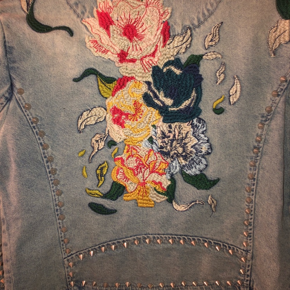 Blank NYC Studded jean jacket Sea of Flowers